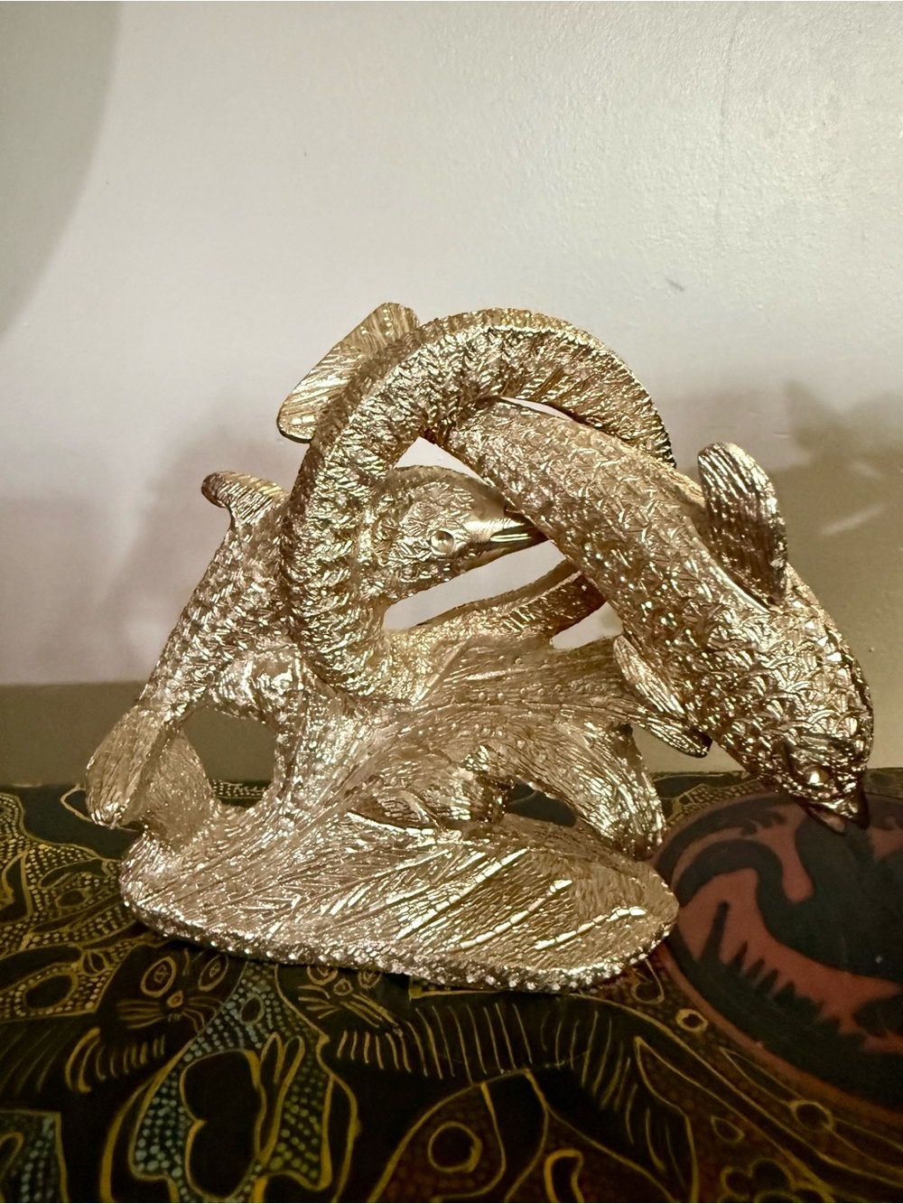Vintage Hollywood Regency Dolphin Sculpture Gold Gilt Retro Coastal Home Decor
